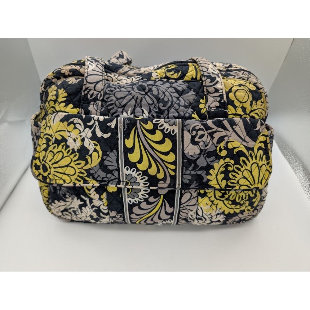 Vera Bradley Baroque Shoulder Bag Retired Pattern Black Grey Yellow Floral Quilt
